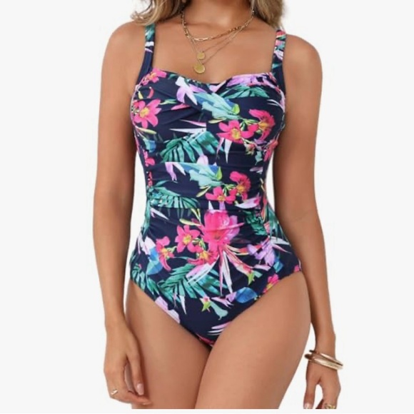 Itzel One Piece Women’s Ruched Push Up Retro Bathing Suit - NWT Size 16 - Picture 1 of 6